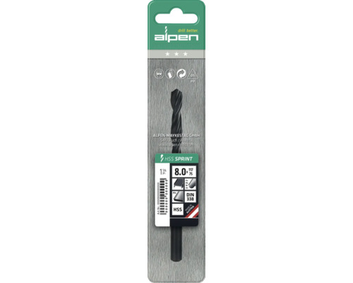 Alpen HSS Sprint borr, 8 millimeter diameter