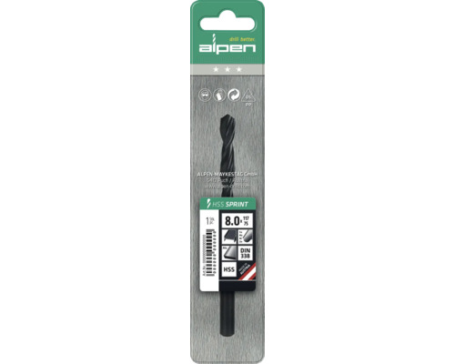 Alpen HSS Sprint spiralborr, diameter 8,0 mm