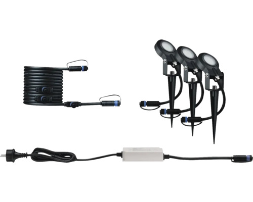 Trädgårdslampsset med tre lampor, kabel och strömförsörjning