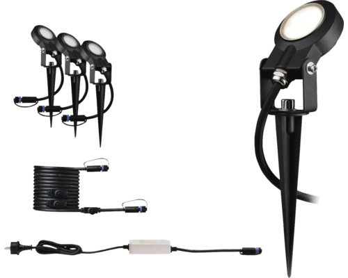 Trädgårdsstrålkastarset med markspett, kabel och transformator