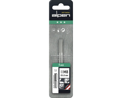 Alpen gängtapp M8 med 6,8 mm diameter i blisterförpackning