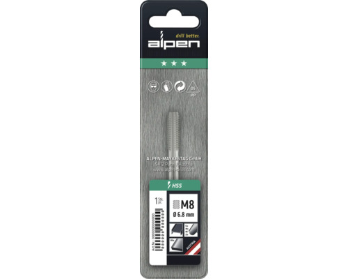 Alpen gängtapp M8 med 6.8 millimeters diameter i förpackning