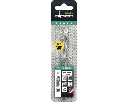 Alpen HSS PZ Cobalt spiralborr med en diameter på 8.0 mm i förpackningen