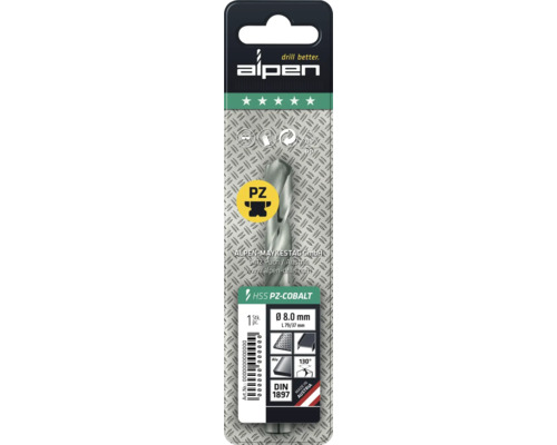 Alpen HSS PZ-Cobalt spiralborr, 8.0 mm diameter