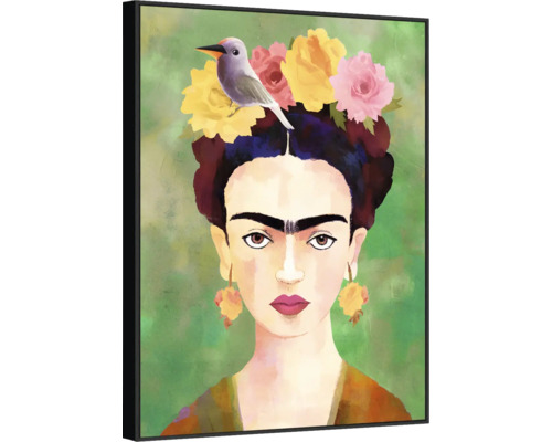 Canvasbild Frida Kahlo Inramad grön 60x80 cm