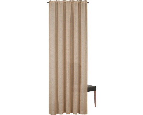 Beige gardin av tyg med rynkbandsupphängning