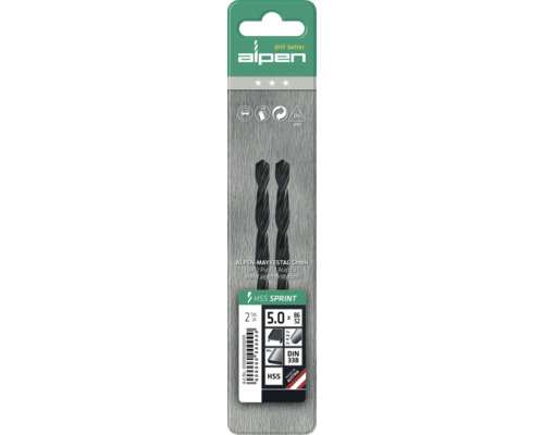 Alpen HSS Sprint metallborrsats, 2 stycken, 5,0 millimeter