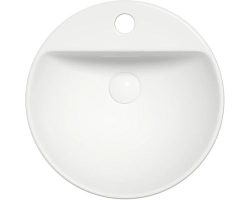 Överblicksbild av ett runt tvättställ i keramik