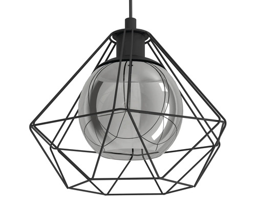 Pendellampa med geometrisk lampskärm och rund glödlampa