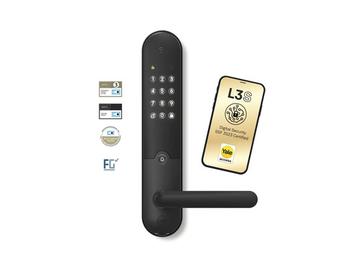 Yale L3S digitalt dörrlås med knappsats och säkerhetscertifikat