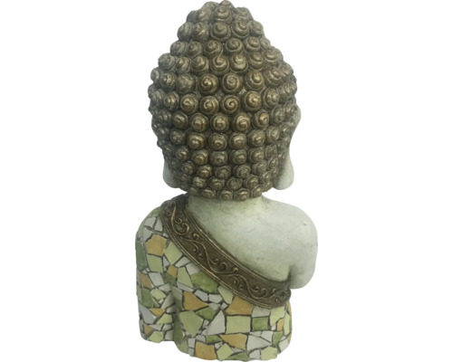 Bakifrånvy av en Buddha-staty med mosaikmönster