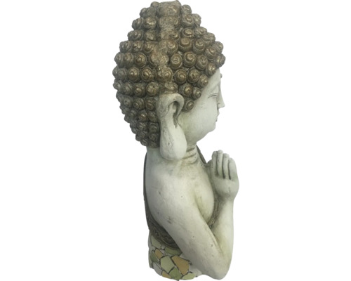 Buddha staty för trädgården, av lergods, bedjande ställning