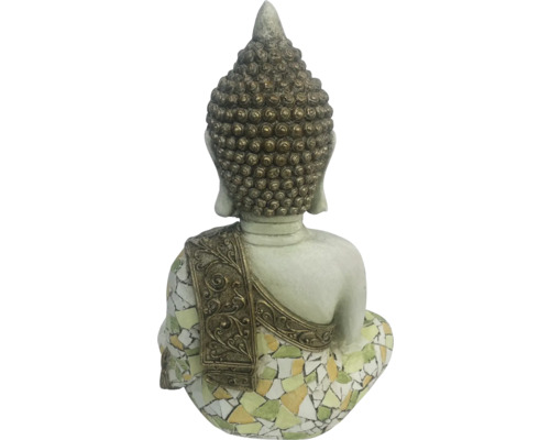 Bakifrån av en Buddha -staty med mosaikmönster