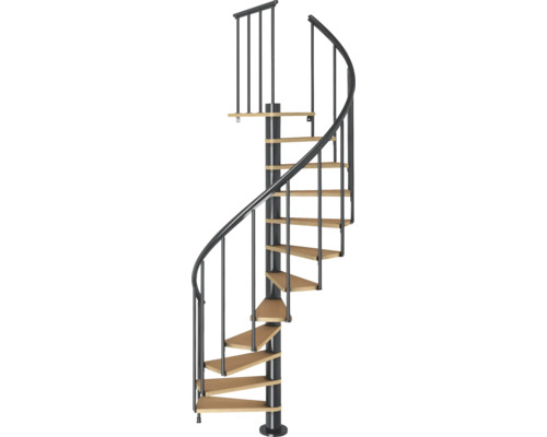 Spiraltrappa av metall och trä