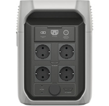 Anslutningar på en kraftstation med uttag, sol/bilingång, AC-laddningsport och 12V-anslutning