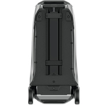 Bakifrånvy av en svart dammsugare med hjul