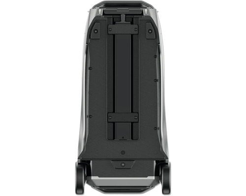 Bakifrånvy av en svart dammsugare med hjul