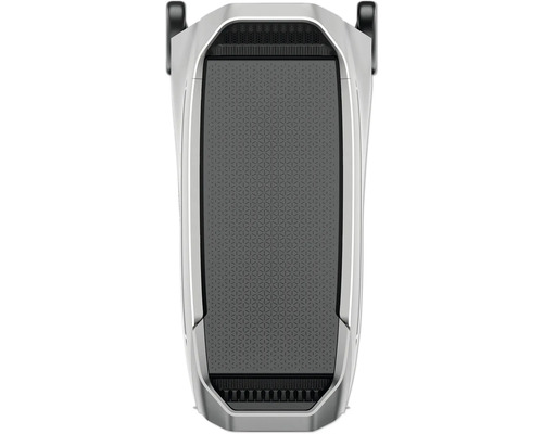 Överifrånvy av en silverfärgad robotgräsklippare