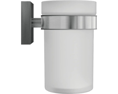 Vägghängd mugghållare för tandborstar med satinerad glasbehållare