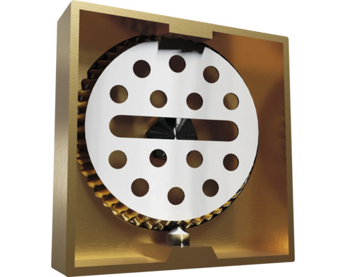 Tvärsnitt av en ventilationsanordning med en perforerad rotor i ett hölje