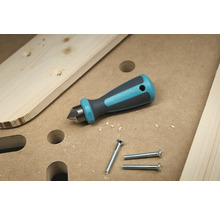 Wolfcraft stans med skruvar på en arbetsbänk