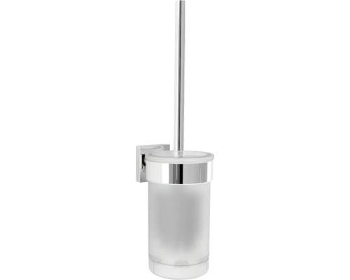 Vägghängd toalettborste av glas och metall