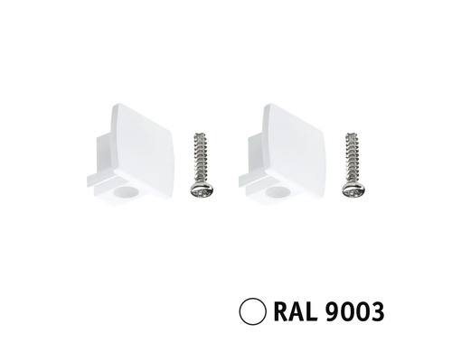 Två vita fästen med skruvar