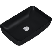 Svart tvättställsskål med runt avlopp