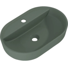 Oval tvättställsskål med blandarhål och överlopp