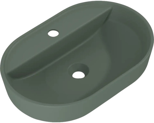 Oval tvättställsskål med blandarhål och överlopp