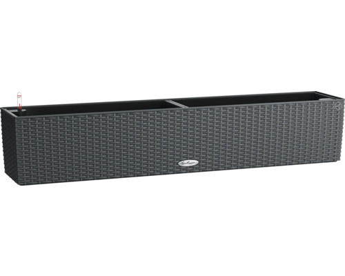 Grå planteringslåda i rottinglook med vattennivåindikator