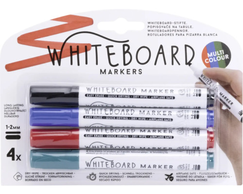 Fyra whiteboardmarkörer i olika färger