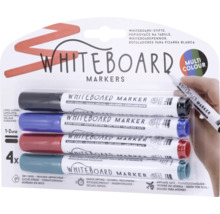 Förpackning med fyra whiteboardmarkörer i olika färger