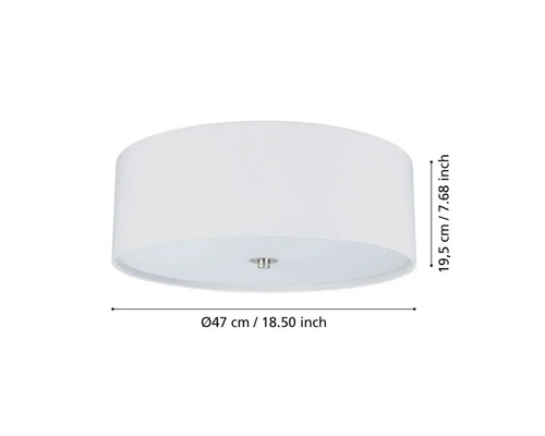 Taklampa med måtten 47 cm diameter och 19,5 cm höjd