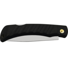 Fällkniv med svart handtag och silverfärgat blad
