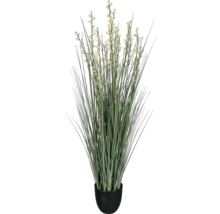 Konstgjord växt med blommor i svart kruka