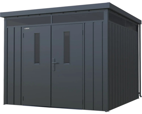 Trädgårdsskjul med dubbeldörr och fönster