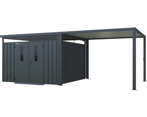 Metallförråd med dubbeldörr och tak