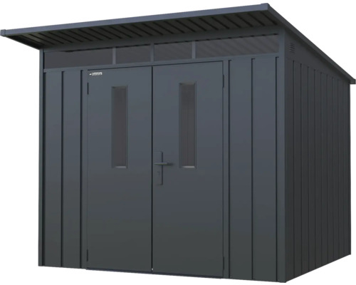 Metallförråd med dubbeldörr och takfönster