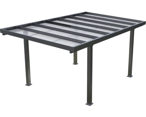 Terrasstak av metall och transparenta paneler