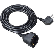 Svart förlängningskabel med stickpropp och uttag