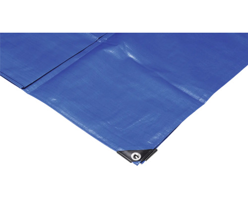 Blå presenning med öljett i hörnet