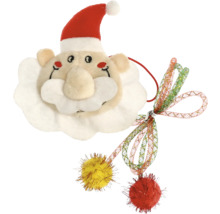 Julgransprydnad med jultomtemotiv och pomponer