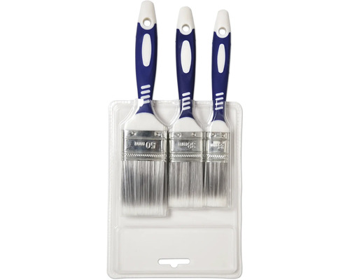 Set med tre lackpenslar i plastförpackning med storlekarna 25 mm, 38 mm och 50 mm