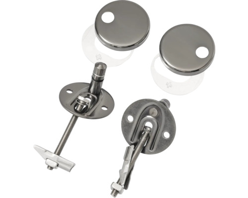 Fästmaterial för toalettsitsar, bestående av skruvar och lock