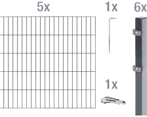 Komplett set med stängselelement, stolpar, insexnyckel och skärmaskin