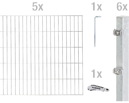 Stålnätspanel set ALBERTS med dubbla trådar 6/5/6 1000x160cm varmförzinkad Komplett set för stängselkonstruktion med stängselelement, stolpar, monteringsverktyg och tillbehör