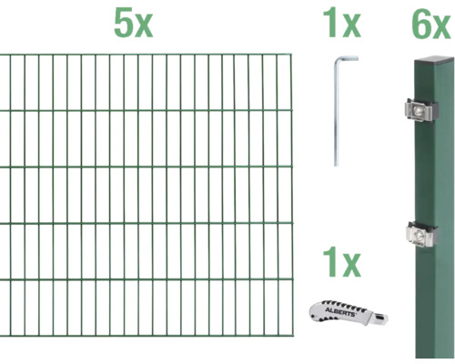 Stålnätspanel set ALBERTS med dubbla trådar 6/5/6 1000x160cm grön