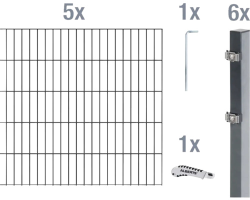 Stålnätspanel set ALBERTS med dubbla trådar 6/5/6 1000x140cm antracit