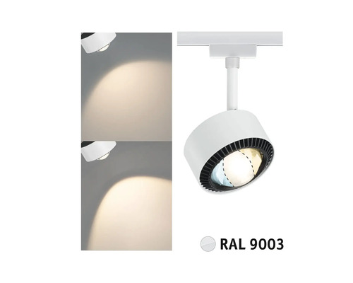 Vit LED-spotlight för skensystem med olika ljusstämningar